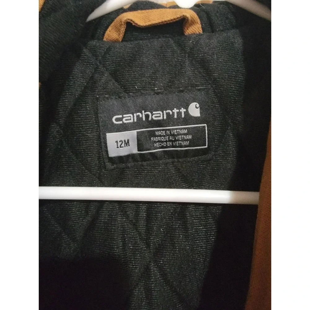 Carhartt Active Jacket Kids 12M Brown Excellent Quilted‎ Lined Canvas Hooded